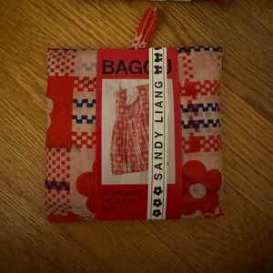 BAGGU Red and White Checkered Floral Bag